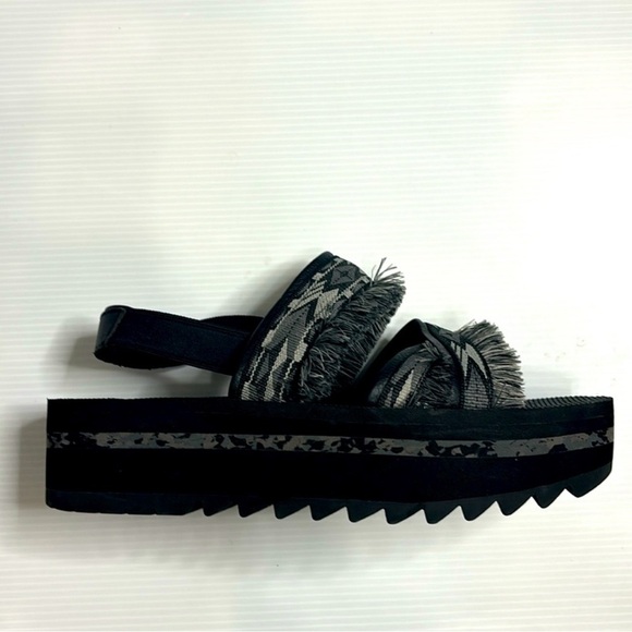 Free People x Teva Ceres Flatform Fringe Stappy Sandal Black boho size 9 - Picture 4 of 10